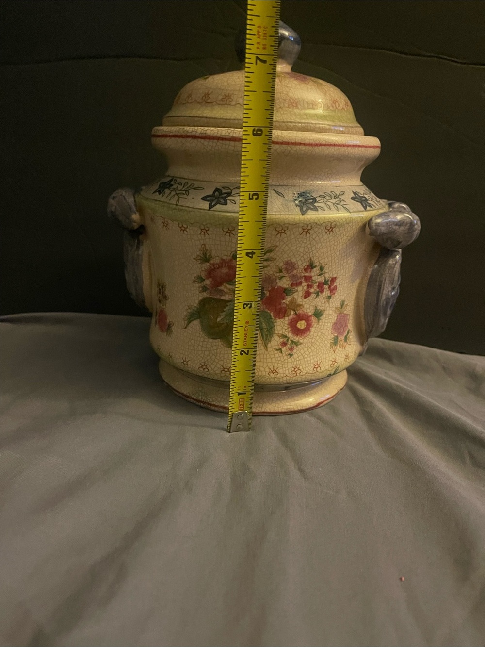 Floral Ceramic Covered Jar in Cream and Pink